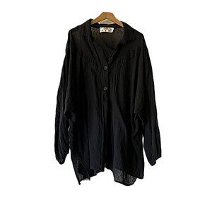 Stan Herman Black Lace Trim Gauze Shirt Blouse XL Boho Lagenlook